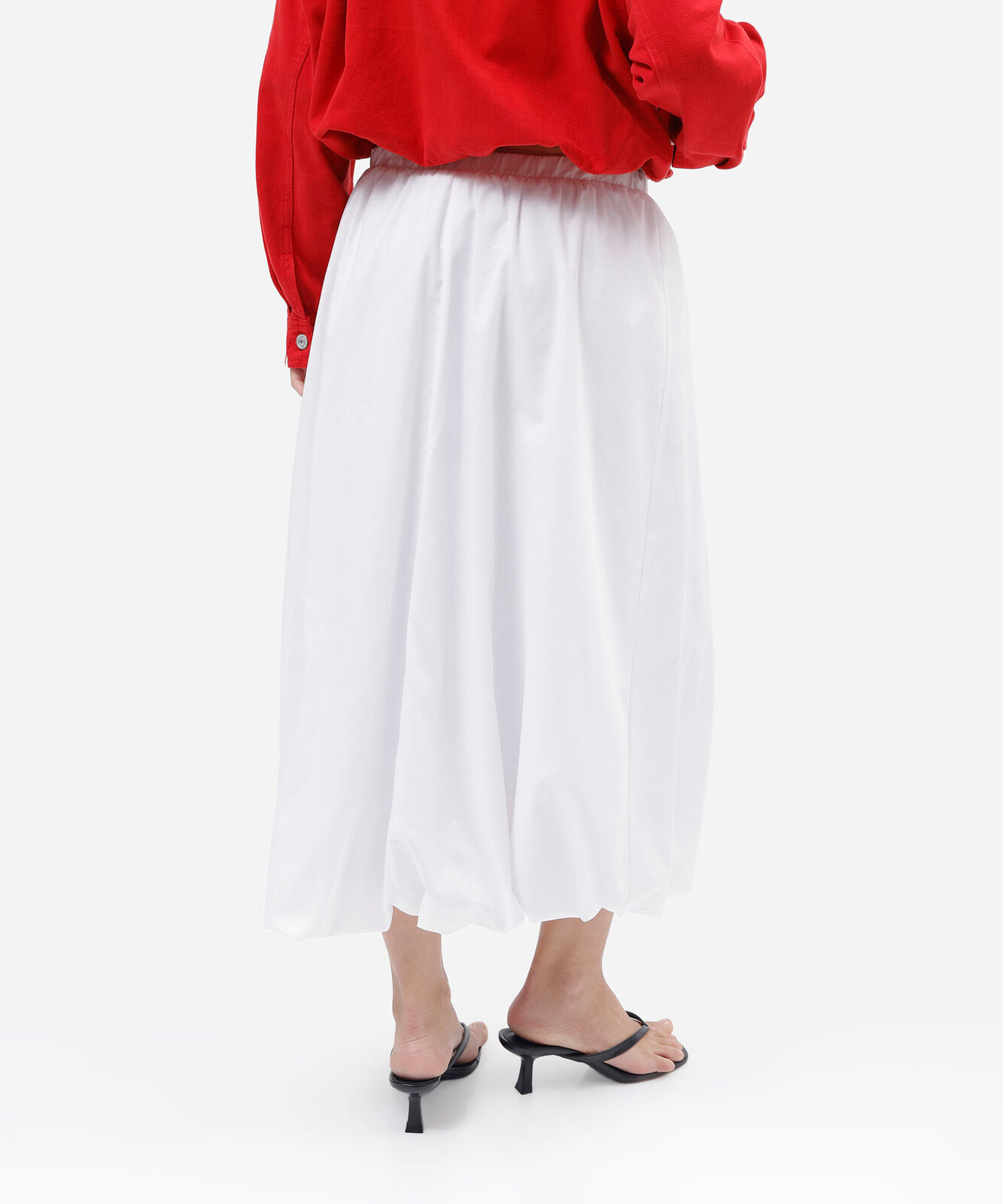saia midi balonê feminina cós elástico off white
