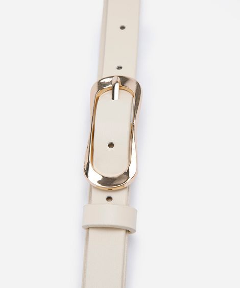 cinto feminino fino com fivela orgânica de metal off white