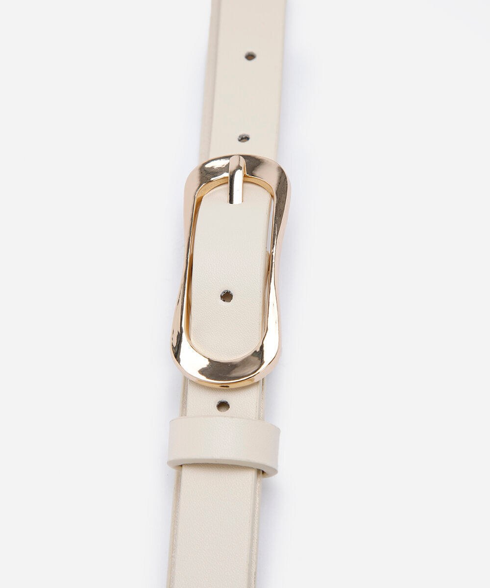 cinto feminino fino com fivela orgânica de metal off white