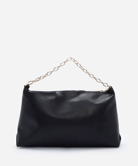 bolsa feminina shoulder texturizada com alça de corrente preta