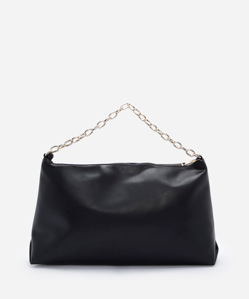 bolsa feminina shoulder texturizada com alça de corrente preta