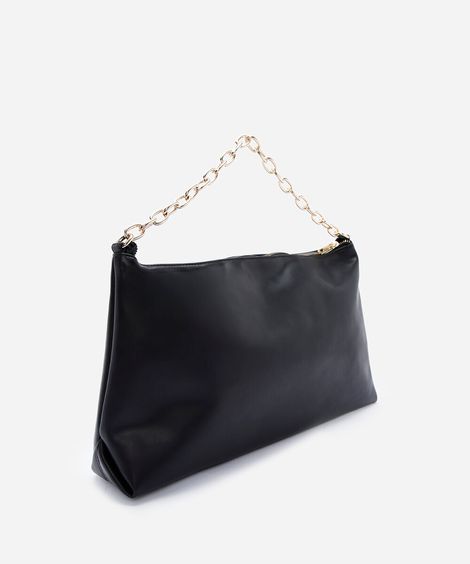 bolsa feminina shoulder texturizada com alça de corrente preta