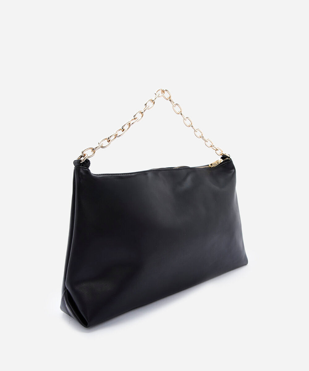bolsa feminina shoulder texturizada com alça de corrente preta