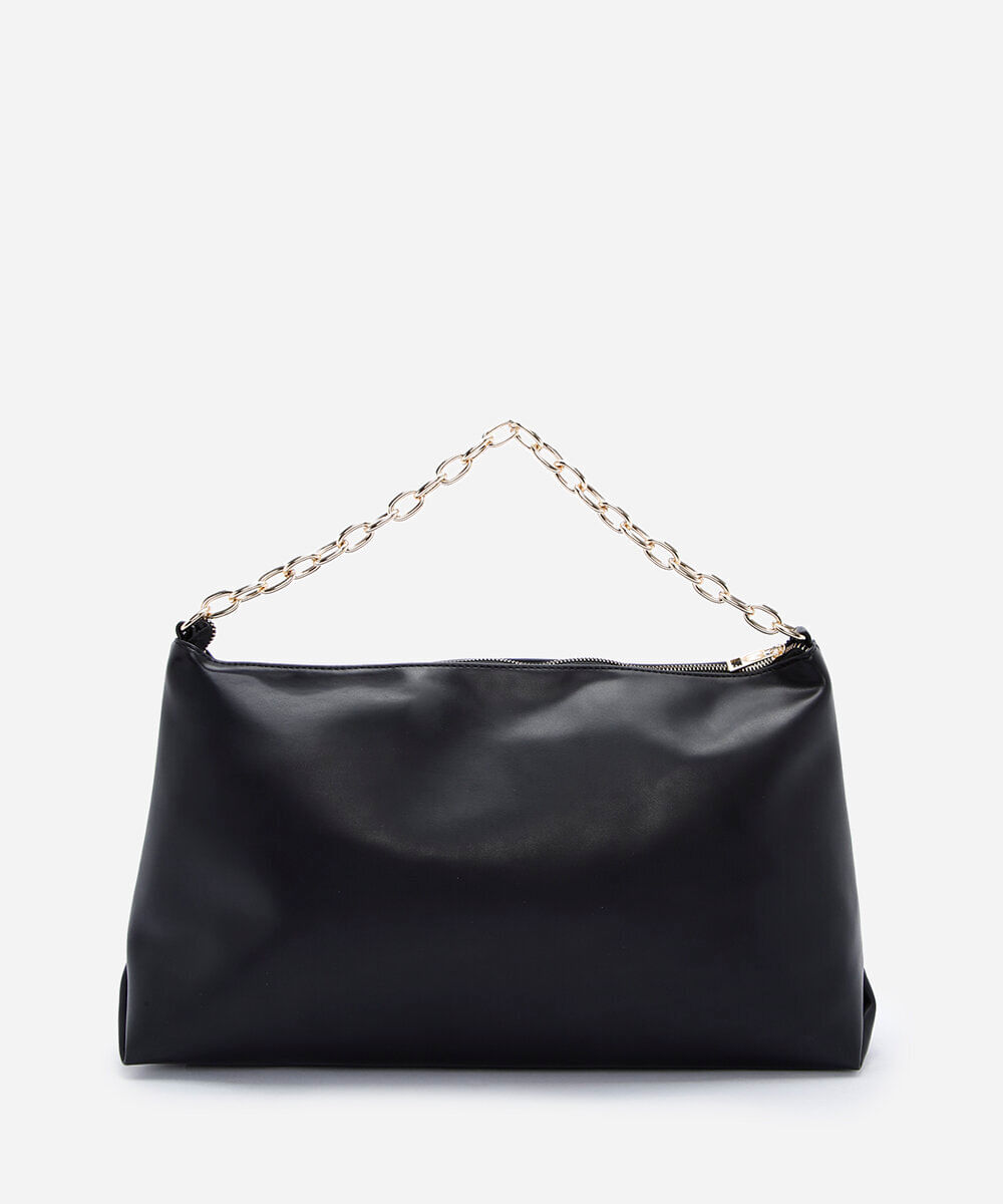 bolsa feminina shoulder texturizada com alça de corrente preta