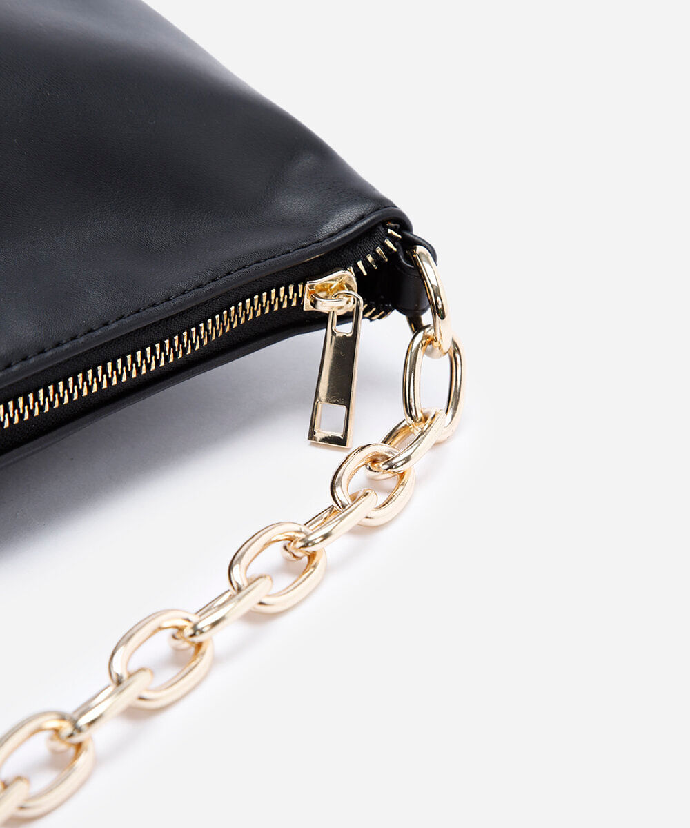 bolsa feminina shoulder texturizada com alça de corrente preta