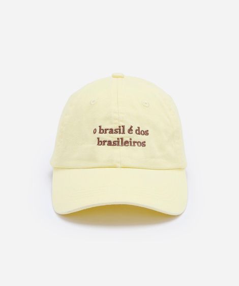 boné feminino aba curva de sarja estonada com bordado amarelo