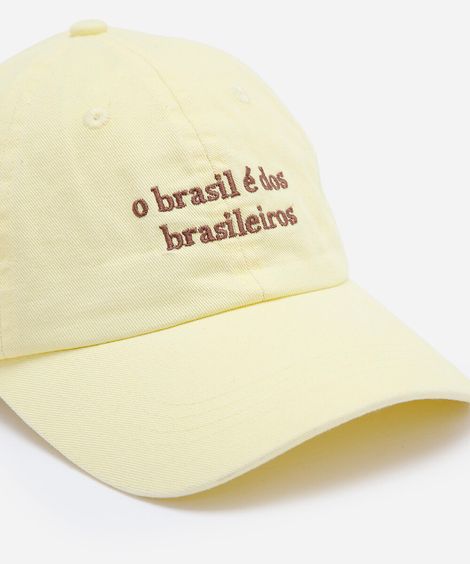 boné feminino aba curva de sarja estonada com bordado amarelo