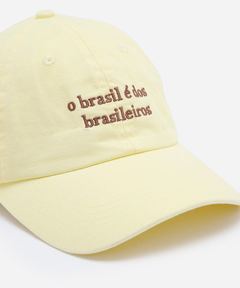 boné feminino aba curva de sarja estonada com bordado amarelo