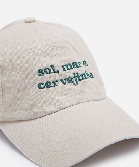 boné feminino aba curva de sarja com bordado bege