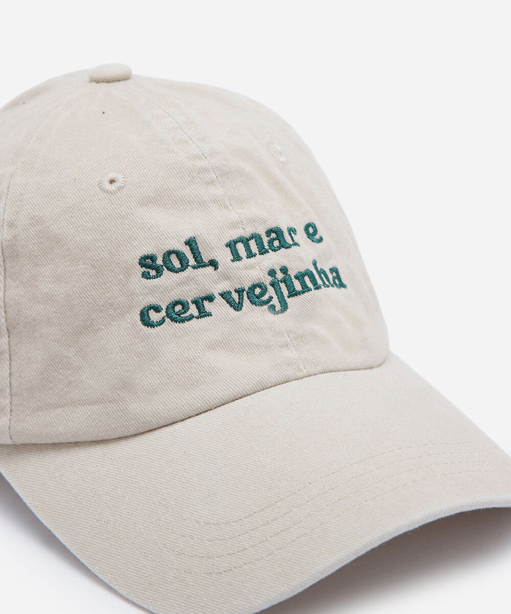 boné feminino aba curva de sarja com bordado bege