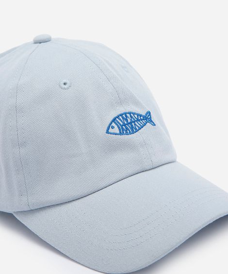 boné feminino de sarja lavada com bordado e aba curva azul