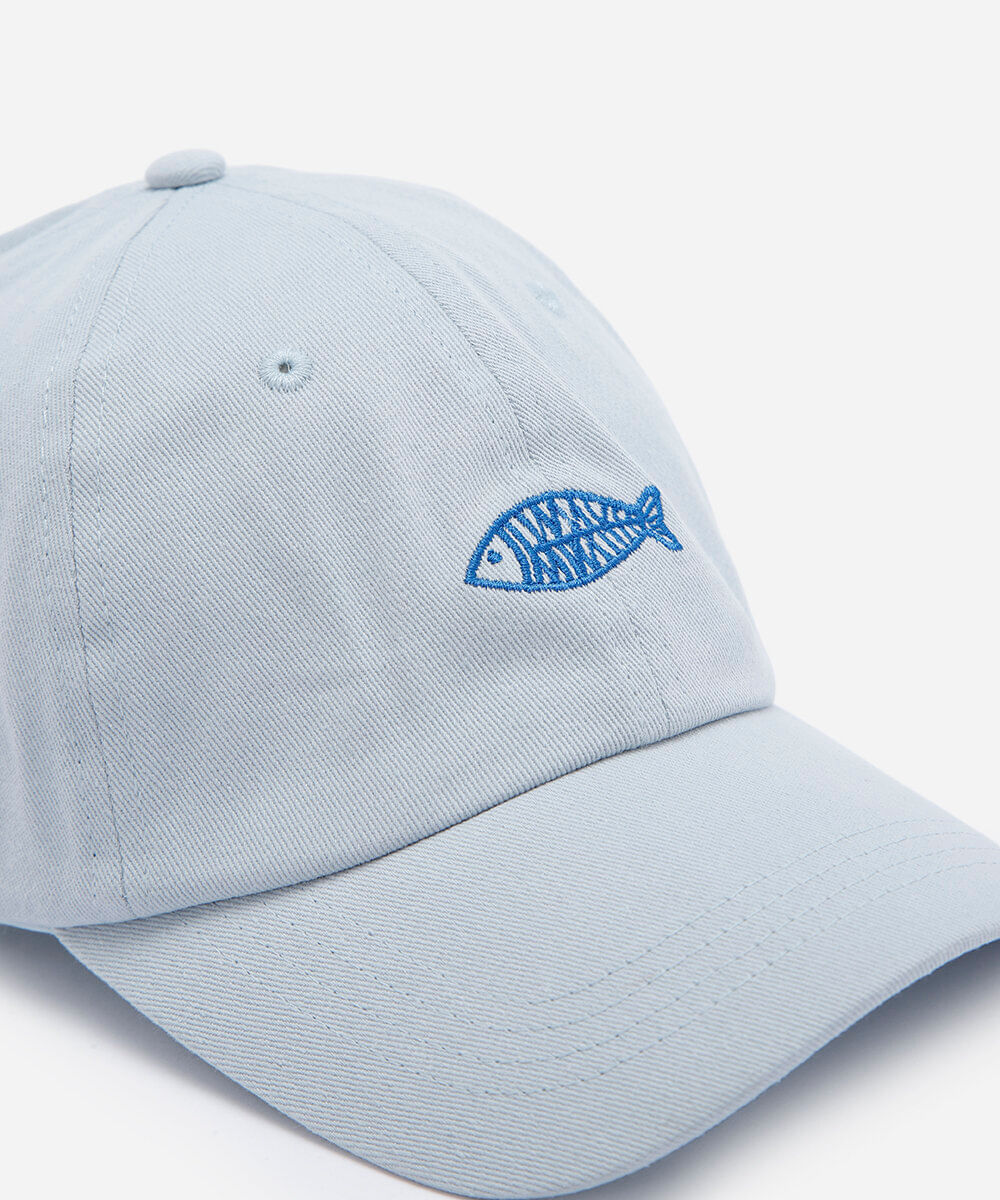 boné feminino de sarja lavada com bordado e aba curva azul