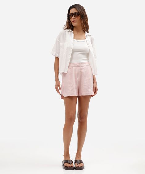 short feminino de viscose com pregas rosa