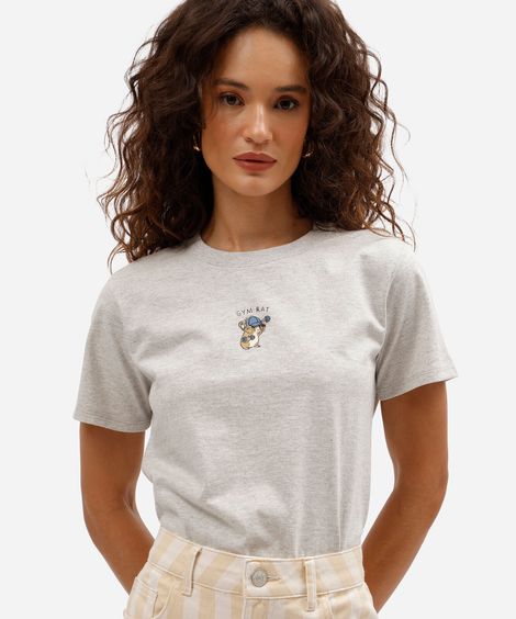 camiseta feminina com algodão manga curta estampada cinza