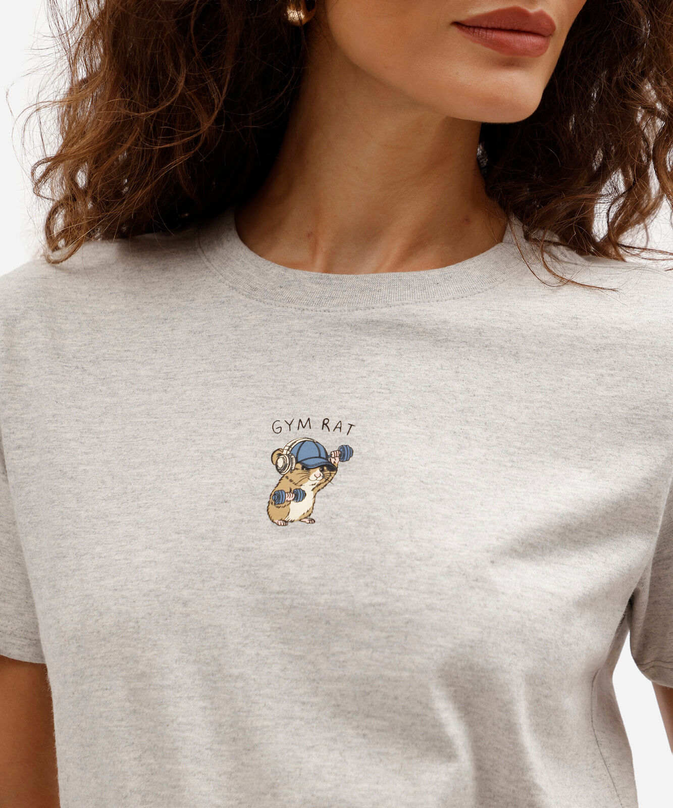 camiseta feminina com algodão manga curta estampada cinza