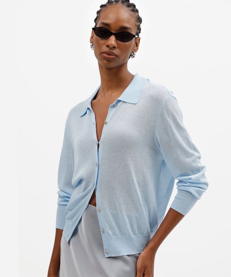 cardigan feminino de tricot azul
