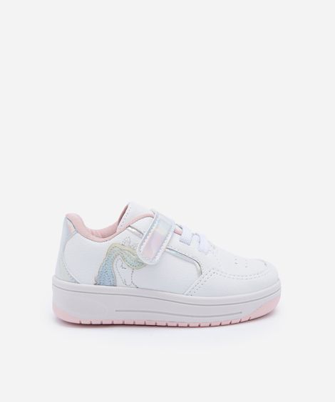 tênis infantil cano baixo de unicórnio com velcro branco