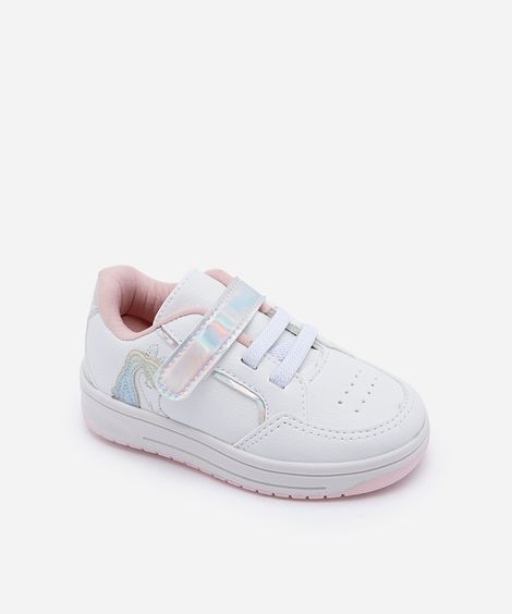 tênis infantil cano baixo de unicórnio com velcro branco