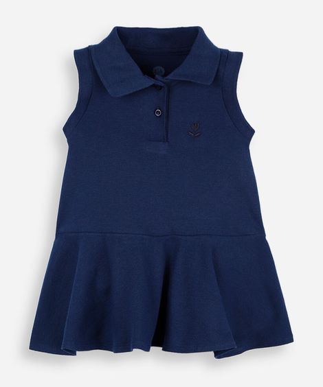 vestido infantil polo sem mangas de malha piquet azul