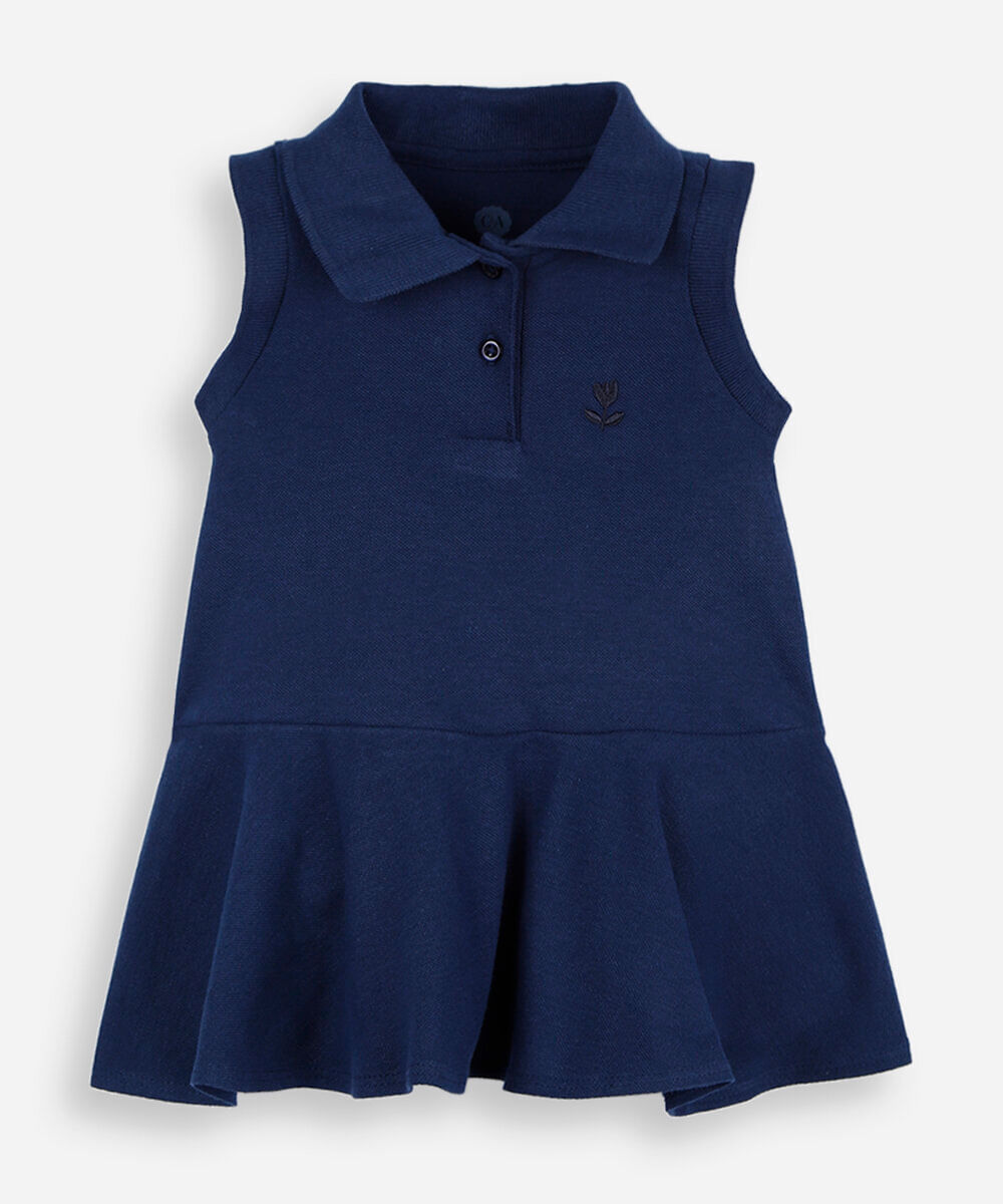 vestido infantil polo sem mangas de malha piquet azul