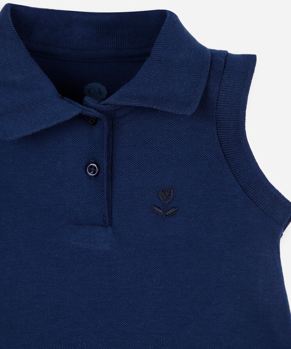 vestido infantil polo sem mangas de malha piquet azul
