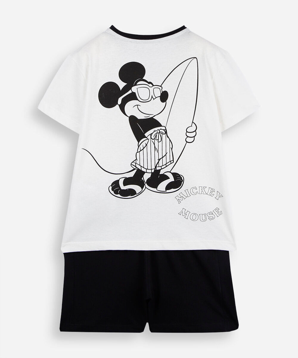 pijama curto infantil de algodão mickey disney com brinde off white