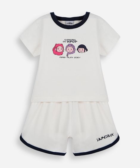 pijama curto infantil de algodão guerreiras kpop off white