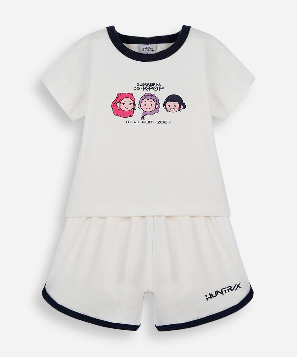 pijama curto infantil de algodão guerreiras kpop off white