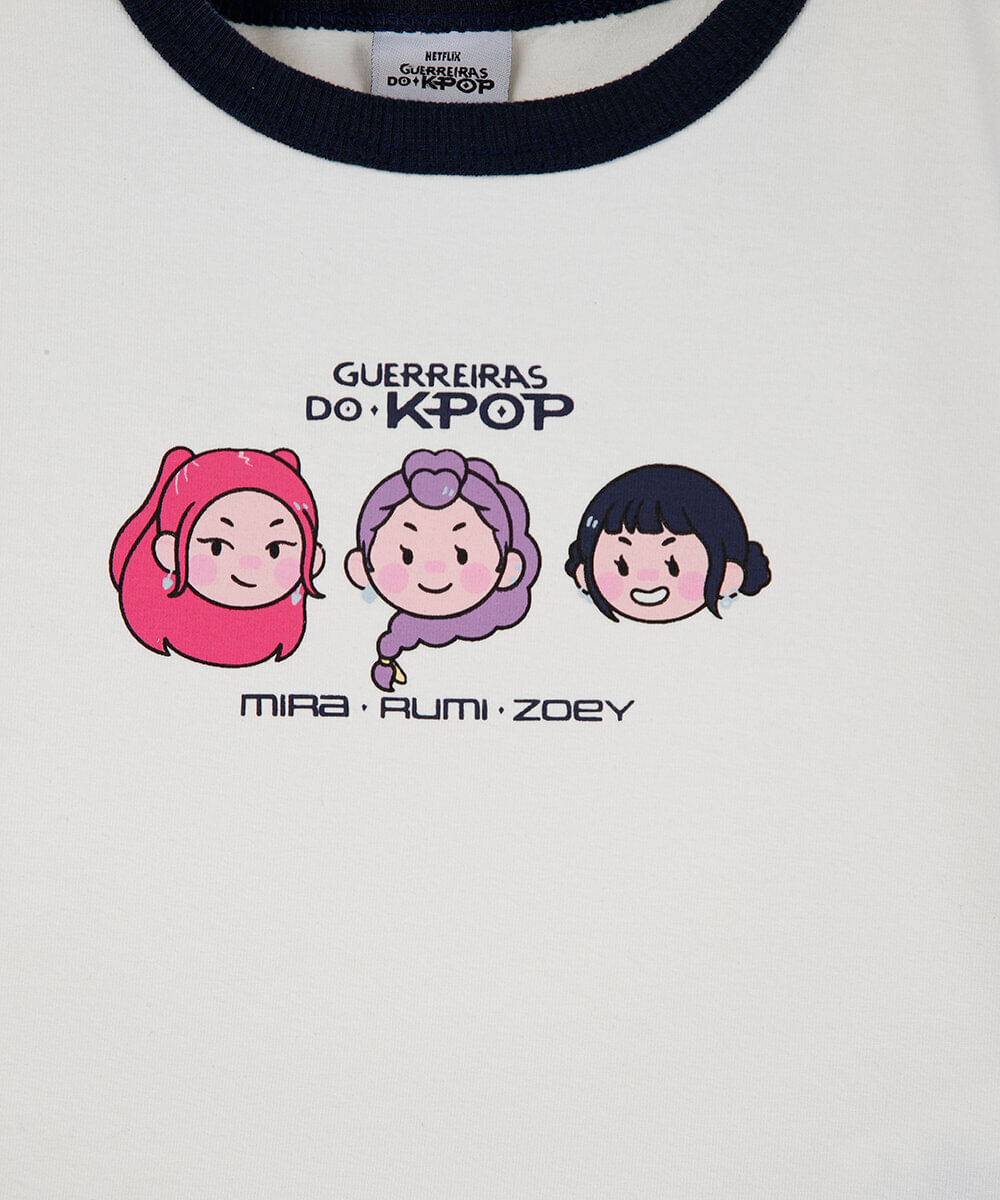 pijama curto infantil de algodão guerreiras kpop off white