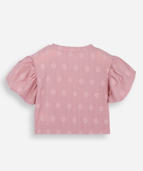 blusa infantil feminina com manga bufante em malha texturizada rosa