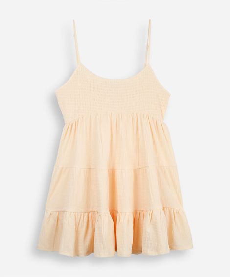 vestido alça fina juvenil com recortes texturizado amarelo