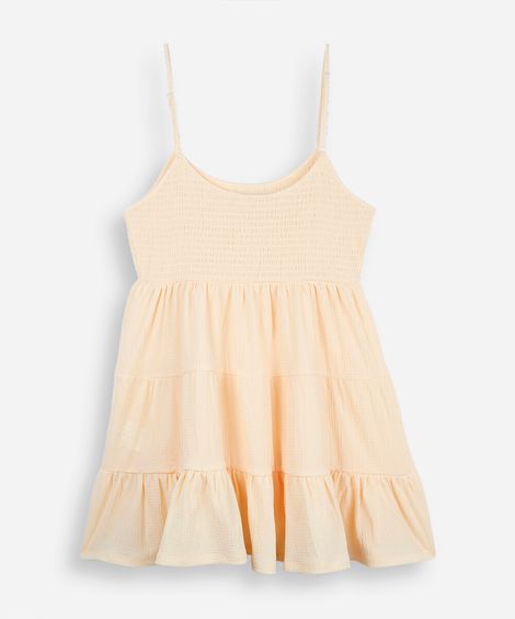 vestido alça fina juvenil com recortes texturizado amarelo