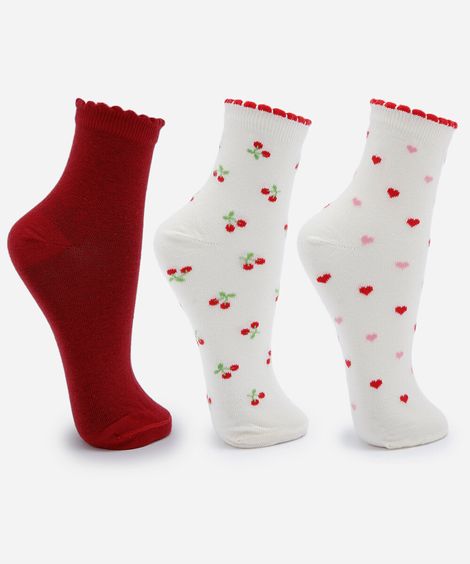 kit feminino de 5 pares de meias cano alto de algodão estampadas colorido