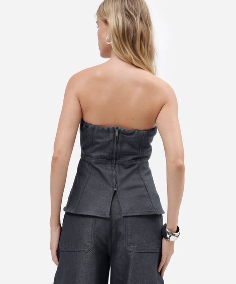 blusa peplum feminina jeans sem alça azul
