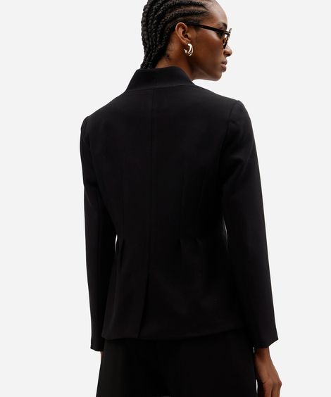blazer peplum feminino de alfaiataria com pregas preto