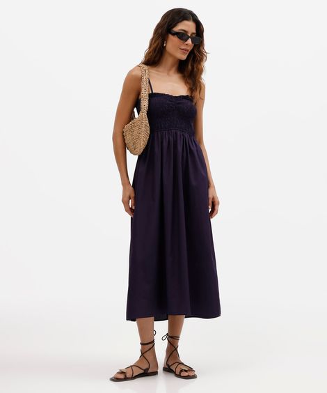 vestido midi feminino de algodão com alças finas azul