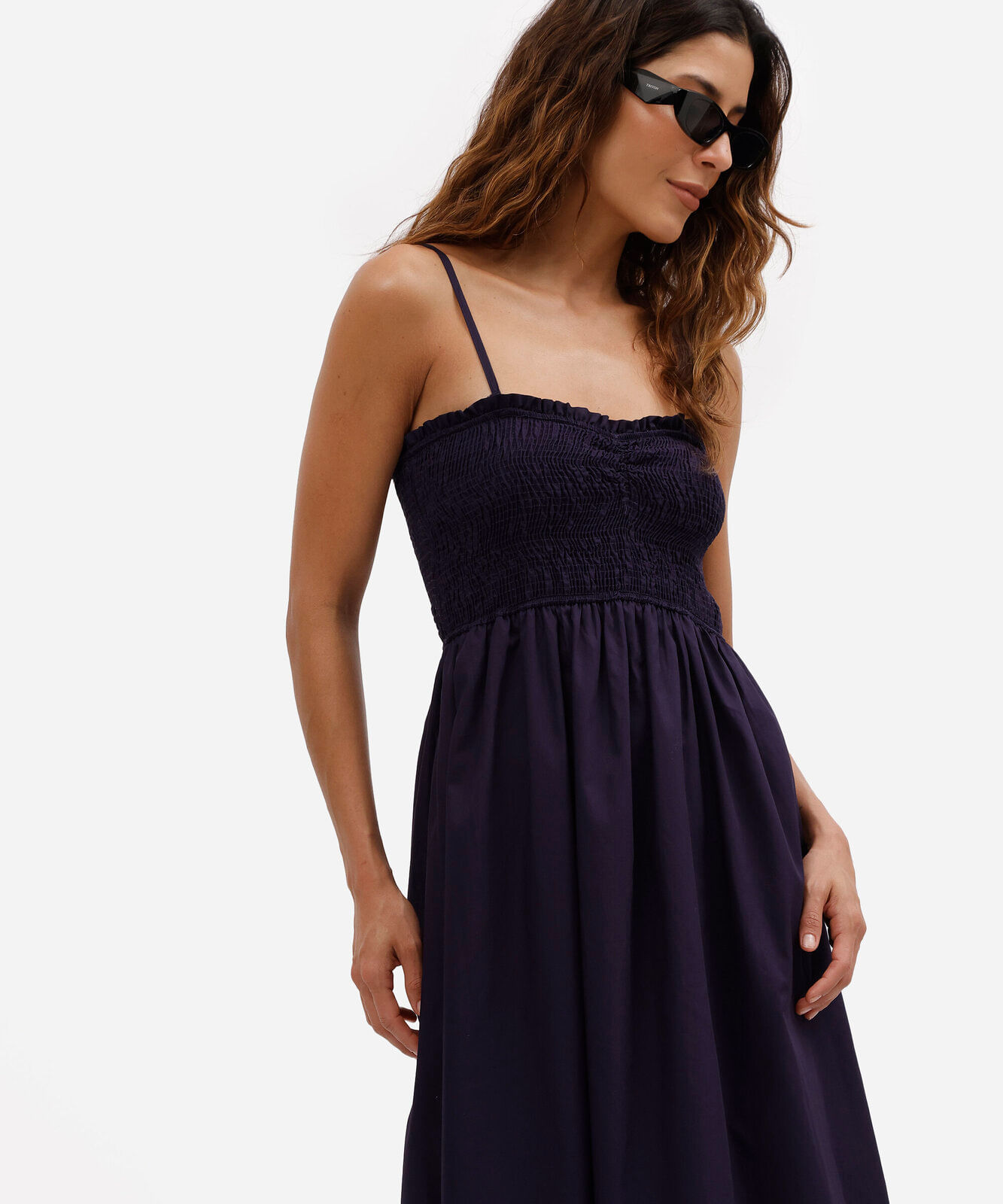 vestido midi feminino de algodão com alças finas azul