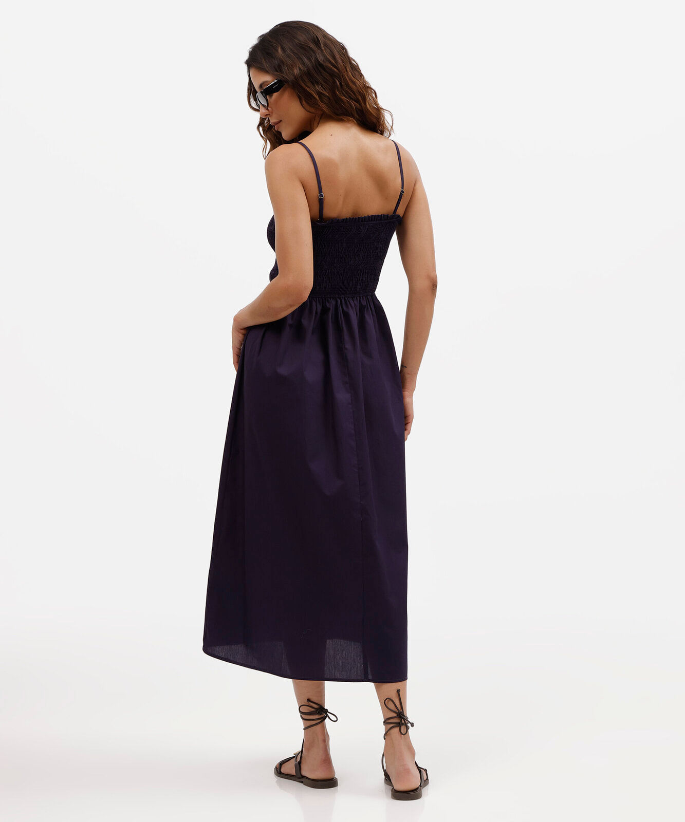 vestido midi feminino de algodão com alças finas azul
