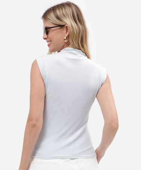 blusa feminina de gola alta em malha de algodão azul