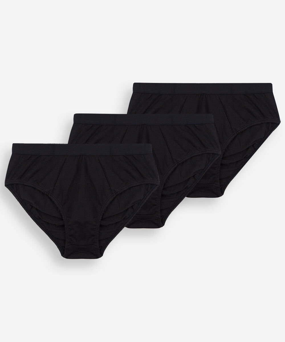 kit de 3 cuecas slip masculinas em algodão peruano preto