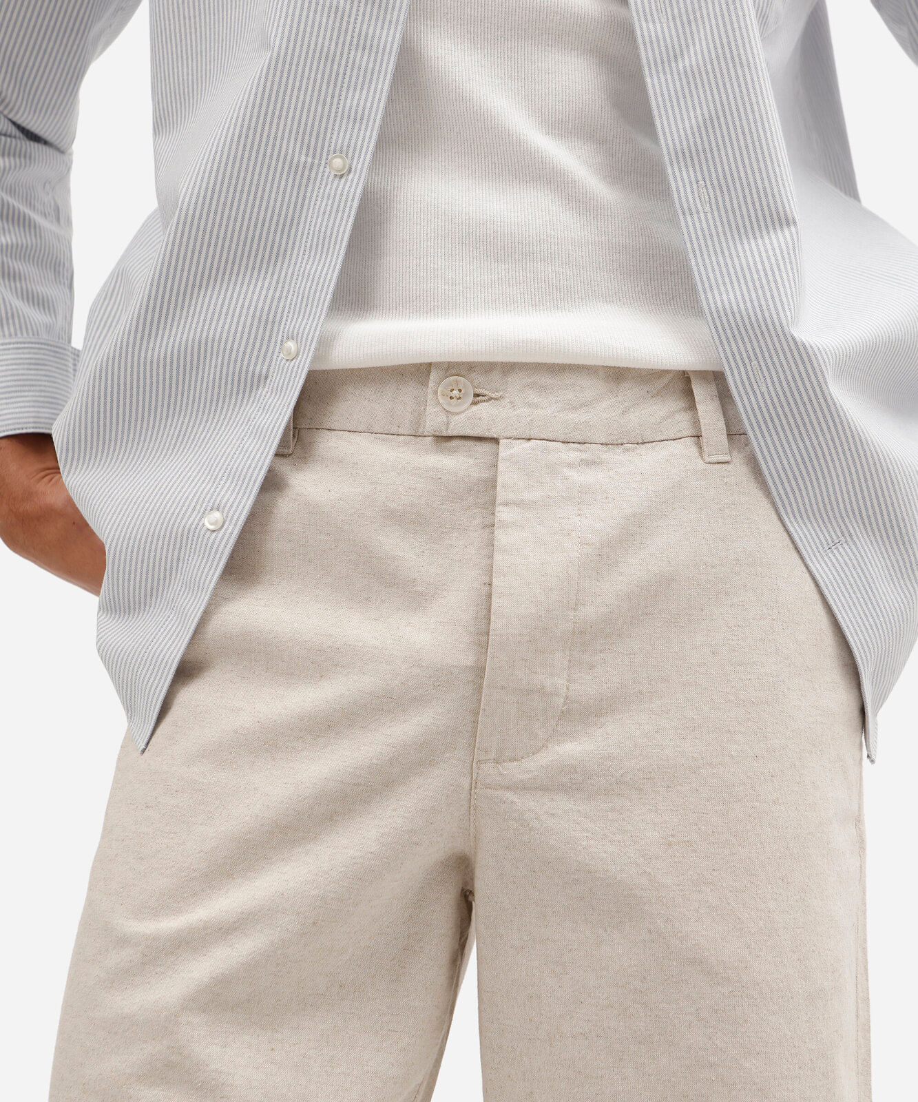 bermuda reta com linho bege