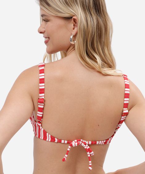 biquíni top meia taça feminino listrado texturizado vermelho