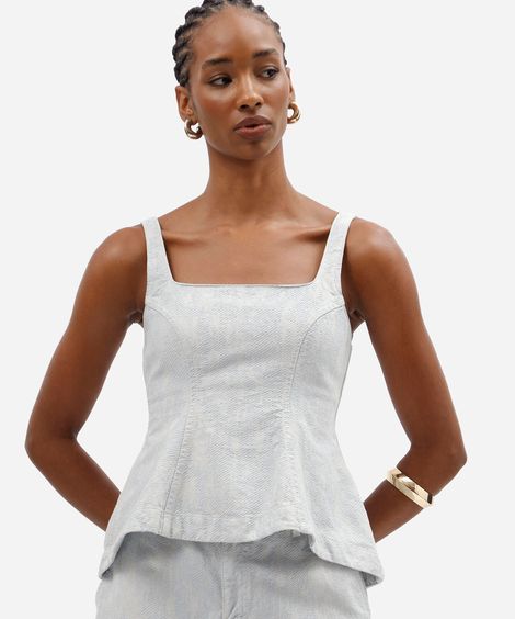 blusa peplum feminina jeans texturizada azul