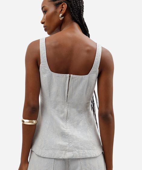 blusa peplum feminina jeans texturizada azul