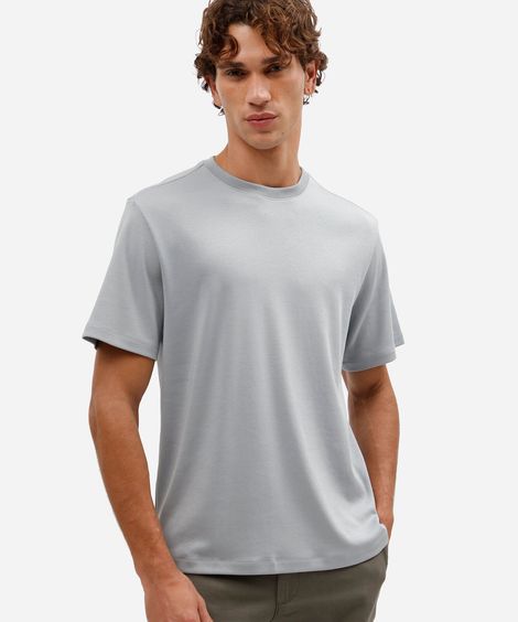 camiseta masculina comfort de malha interlock lisa azul