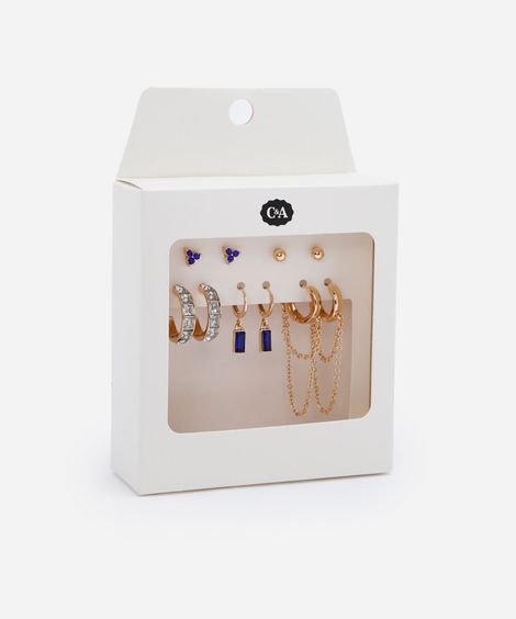 kit de 5 pares de brincos com pedraria colorido