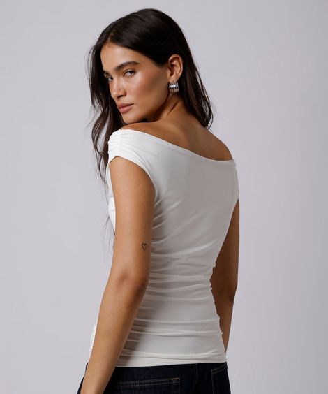 blusa ombro a ombro feminina franzida mindset off white