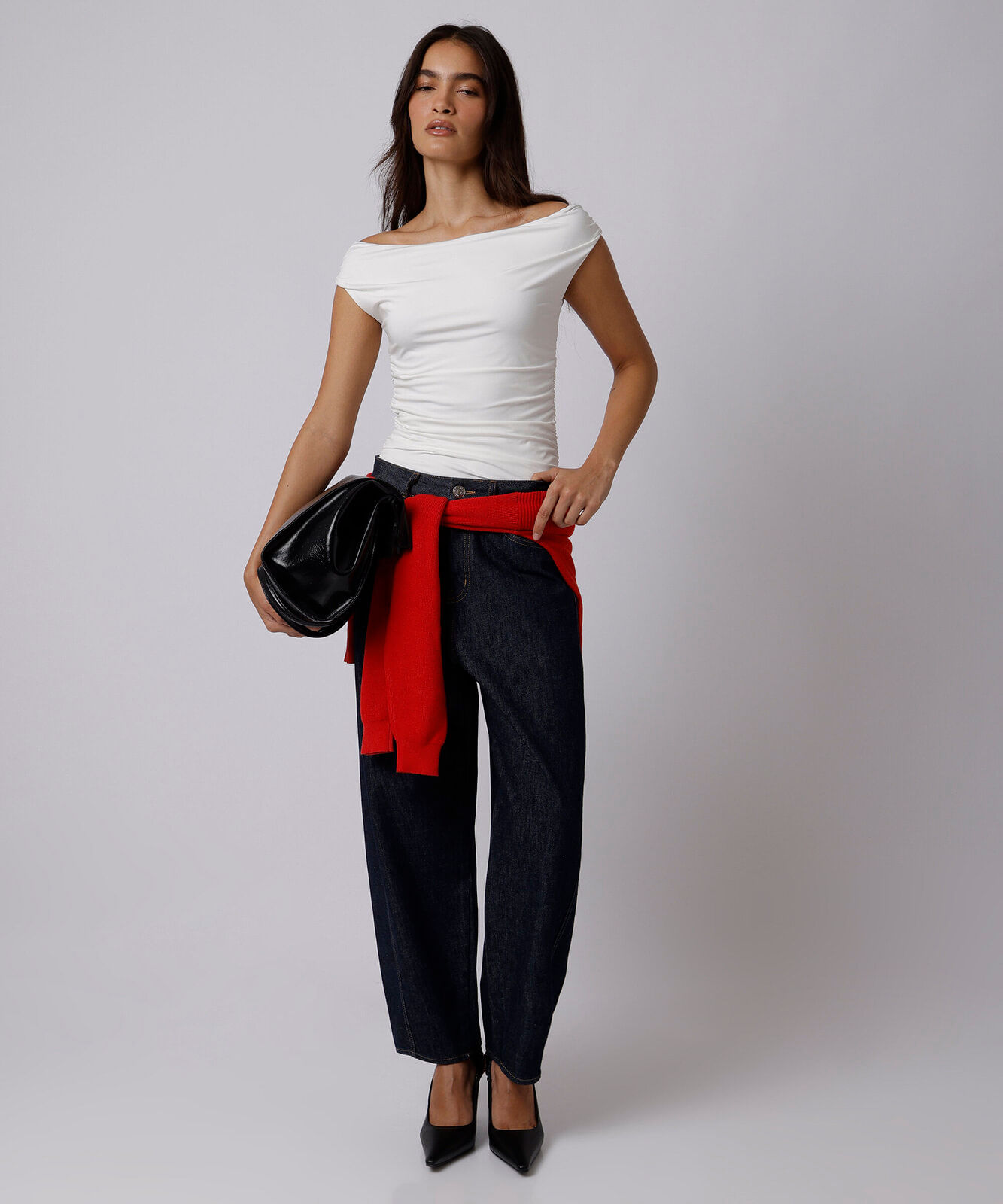 blusa ombro a ombro feminina franzida mindset off white