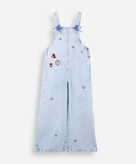 jardineira infantil jeans com bordados julia faria e mickey e amigos azul