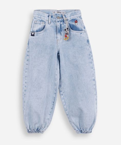 calça aladim infantil jeans com bordado julia faria e mickey e amigos azul